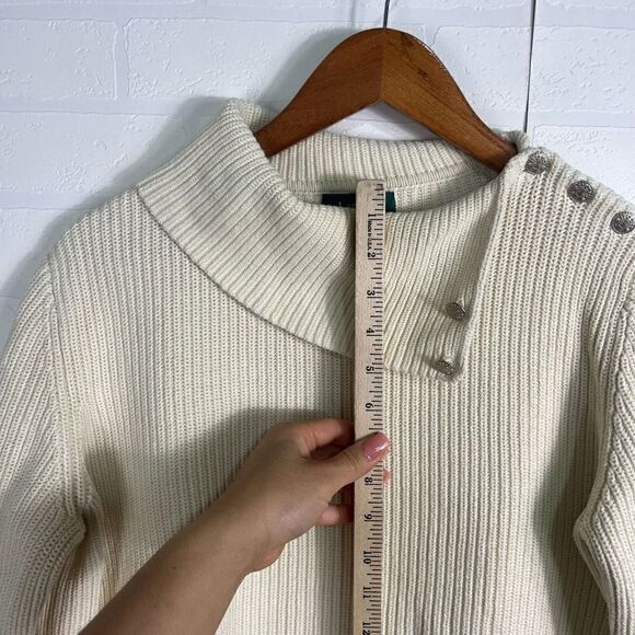 Lauren Ralph Lauren Knit Sweater Size small Ivory Ribbed - Picture 4 of 10